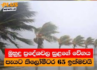 මුහුදු ප්රදේශවල සුළගේ වේගය පැයට කිලෝමීටර 65 ඉක්මවයි